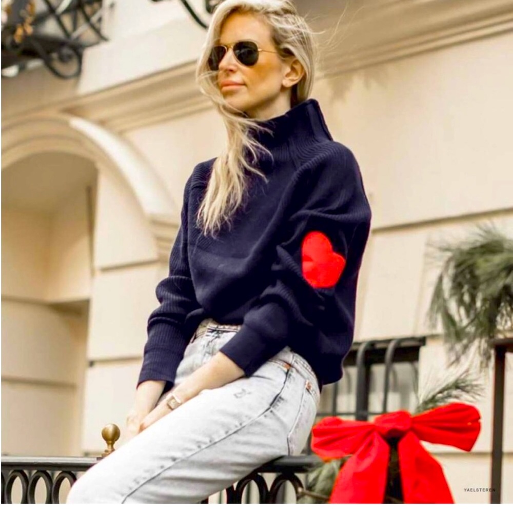 🆕 CHICWISH ❤️ Heart Elbow-Patched Pullover Sweater